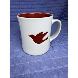 Starbucks 2008 White Red Coffee Mug 12oz Ceramic Cup Bird Logo Collectible